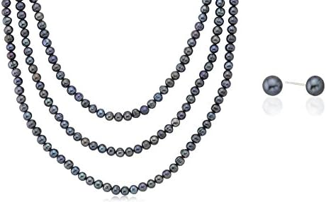 Freshwater Cultured Pearl Necklace &amp; Earrings Set, Peacock, (6-7mm), In Lengths 24"