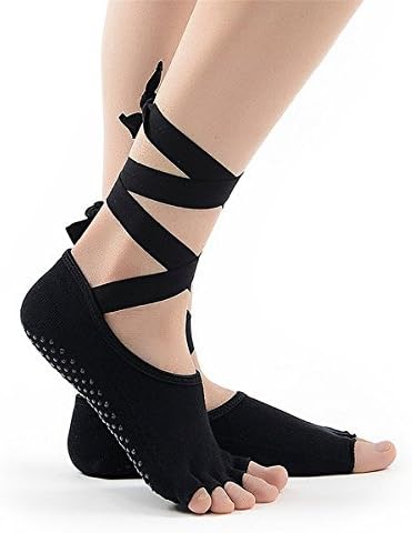 Toeless Ballet or Yoga Exercise Socks Pilates Barre Socks With Non Slip Grip for Girl Women (Black)