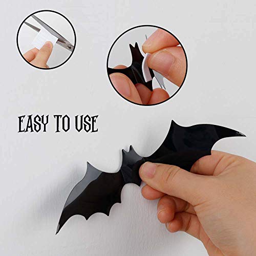 Trubetter 48pcs DIY Halloween Party Supplies PVC 3D Decorative Scary Bats Wall Decal Wall Sticker, Halloween Eve Decor Home Window Decoration Set, Black - Thumbnail 3