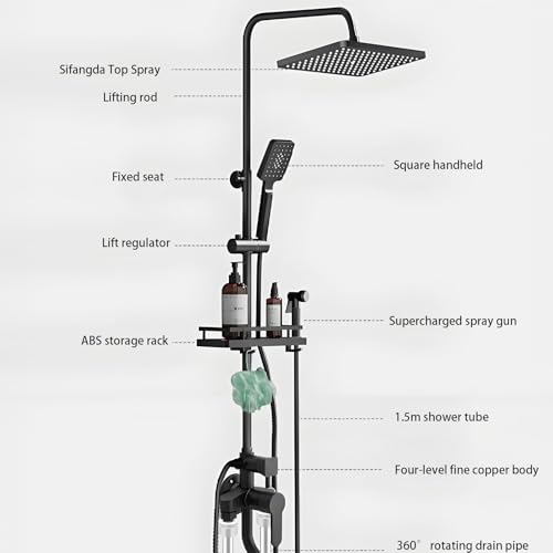 ALISMAEEL Bathroom Shower Set, High Pressure Rainfall Shower with Elegant Square Design, Handheld Showerhead and Shower Tap Combo, Multifunctional Shower System with one button on/off, Chrome