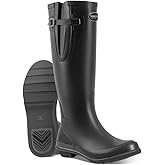 TerraTrax Women's Rain Boots Waterproof Tall Knee High - Natural Rubber Wellies for Winter Snow & Slush, Arch Support Walking Shoes, Adjustable Calf with Buckle for Thick Socks