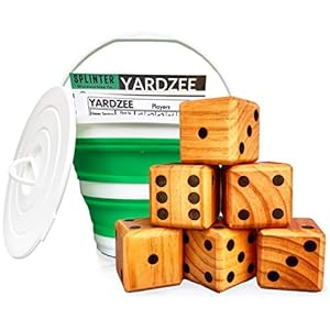 SWOOC Games – Yardzee, Farkle & 20+ Games – Giant Yard Dice Set (All Weather) with Collapsible Bucket, Lid, 5 Big…