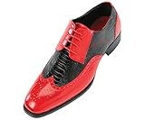 Bolano Mens Two-Tone Wingtip Smooth Red and Black Ostrich Leg Print Oxford Dress Shoe: Style Cambria-212