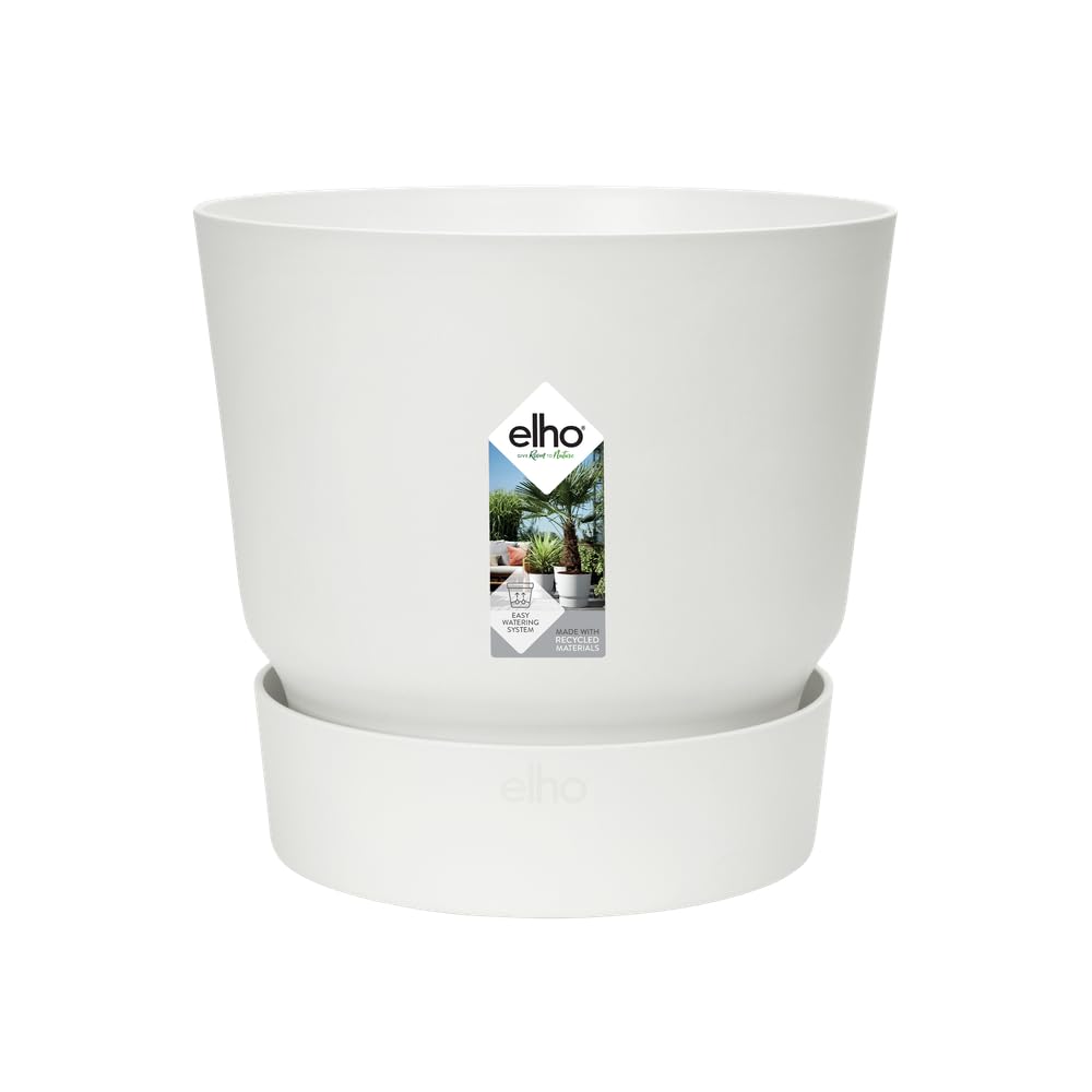 elho Greenville Round 16 - Flower Pot with Integrated Water Reservoir - Indoor & Outdoor - 100% Recycled Plastic - Ø 16.0 x H 15.3 cm - White/White