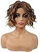 TopWigy Short Curly Women Wigs Side Part Bob Style Highlight Ombre Mixed Brown Color Capless Synthetic Full Wigs (Mixed Brown 14