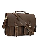 Kattee Handmade Genuine Leather Laptop Briefcase Messenger Bag Dark Coffee