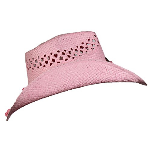 Saddleback Hats Pink Vented Straw Cowboy Hat w/Wood Heart Band –Shapeable Beach Cowgirl Western