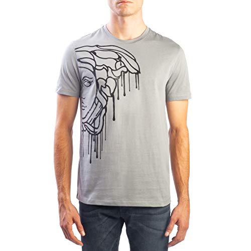 Versace Collection Men's Cotton Medusa Drip Graphic T-Shirt Grey
