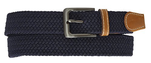 Marshal Wallet Mens Elastic Silver Buckle with Tan Tabs Braided Stretch Belt (XXXX-Large, Navy Blue)