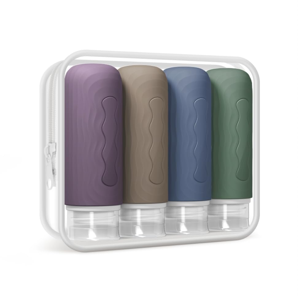 Yinke Travel Silicone Bottles for Toiletries, TSA Approved 3oz Travel Size Containers and BPA Free Leak Proof Silicone Squeezable, Refillable Travel Accessories for Shampoo Conditioner Lotion(4 Pack)