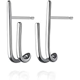 Reffeer Solid 925 Sterling Silver Bar Open Hoop Earrings Huggie Studs for Women Teens Bar Half Hoop Earrings Huggie