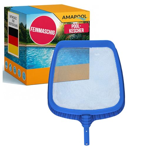 Amapool Pool Landing Net Fine Mesh Diameter 28 mm - Surface and Floor Net with Reinforced Frame - Pool Cleaning Accessories - Leaf Net for Telescopic Pole
