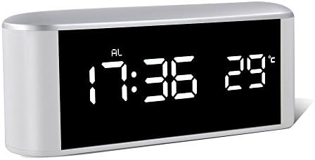 LED Alarm Clock, HeQiao Multi-fuction Touch Sensitive Large Battery Digital Alarm Clock Mirror Makeup USB Rechargeable Eye-Care Travel Alarm Clock W/ Temperature Snooze for Home Office - Ivory White