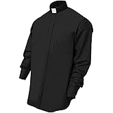 CLERKMANS Men’s Clergy Priest Shirt Long Sleeves, Free Tab Collar Insert for Pastor Preacher Minister Costume Button Shirt