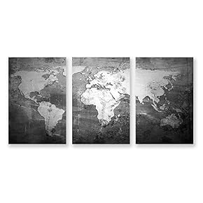 3 Panel World Map Pictures Home Wall for...