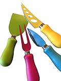 Multi Colored Cheese Knives by Green Owl, 4-Piece Stainless Steel Cheese Knife to Hold, Cut, Slice and Carve Different Kinds of Cheese - Set of 4