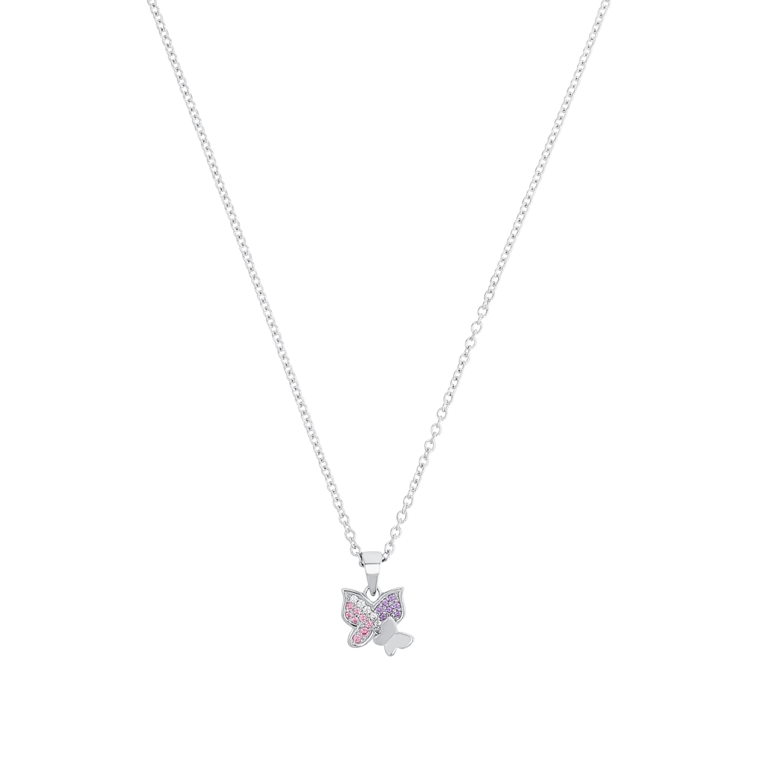 Prinzessin Lillifee necklace with pendant 925 sterling silver girls' children's necklace, with zirconia synth, 35+3 cm, silver, butterfly, comes in jewelry gift box 2021103