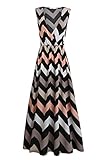 Beyove Women's V Neck Sleeveless Elastic Waist Empire Chevron Striped Tank Top Maxi Dress, Gray