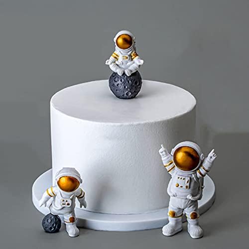 LUOZZY 3Pcs Astronaut Figurines Cake Topper Outer Space Cake