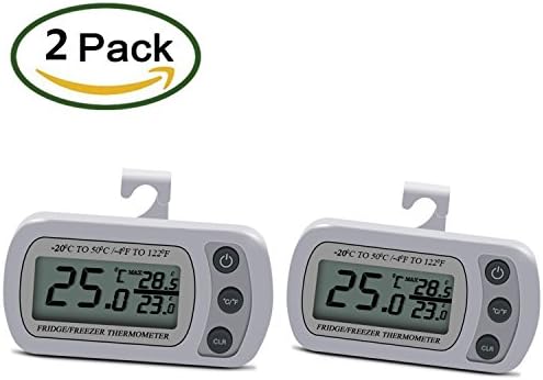 Digital Refrigerator Freezer Room Thermometer- Cesapay Upgraded FridgeTemperature Monitor Large LCD Easy to Read Display -White (2 PACKS)