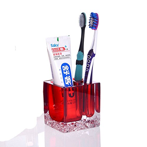 Wekity Toothbrush Holder Resin Large Caddy Toothpaste Holder - 4 Toothbrush Slots and 1 Toothpaste Slot Storage Organizer Holder Stand for Elegant Bathroom Decoration (Red)