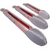 Cook With Color Set of 3 Rose Gold and White Kitchen Food Tongs with Silicone Tips and Handles for Non Stick Cookware – 6”, 9” and 12” Set