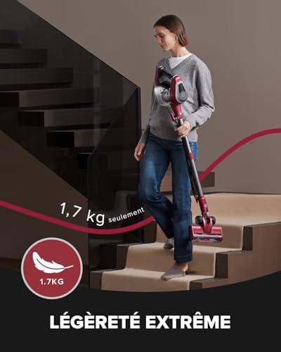 C8 Aspirateur Balai avec Fil, 600W/60Kpa Aspirateur Balai Puissant avec Recharge Murale, Cable de 7 m, Brosse Anti-Emmêlement,1,5L Aspirateur Balai pour Tapis,Sols Durs,Poils d'animau