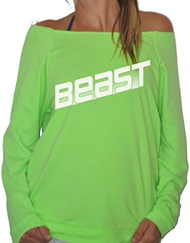 New Womens Frosty Tees Beast 80'S Eighties Style Old School Weightlifting Terry Fleece Sweatshirt Heather Neon Green M