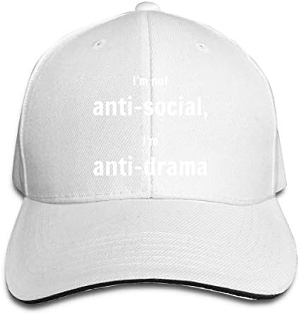 ShixiaoCC Adult Unisex Funny I'm Not Antisocial I'm Anti Drama Adjustable Sandwich Baseball Caps Hats for Men's&Women