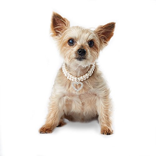 Smoochie Pooch Pearl Double Strand Heart Necklace, X-Small/Small