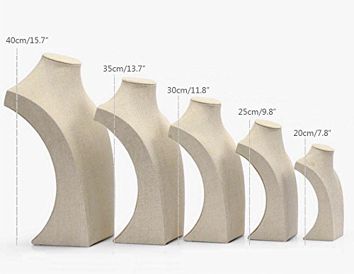 WERSHOW Beige Linen Necklace Display Bust - 11.8" Jewelry Holder for Necklaces, Bracelets, Figure Display Stand (30x17cm)