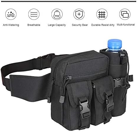 TopYart Tactical Waist Bag - Men Nylon Outdoor Tactical Military Waist Bag Bum Pouch Outdoor Hiking Camping Water Bottle Belt Fanny Pack Waist Bag Holder Hip Belt Pouch Bag - Black