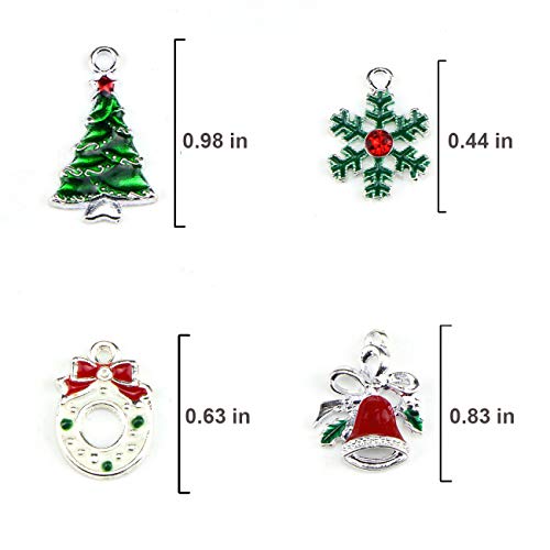20 Pcs Assorted Enamel Charm Pendant Silver Plated Christmas Tree Snowflake Garland Bell Dainty Dangle Crafting Accessories Decorations for Necklace Bracelet Ankle Earring Jewelry DIY Making