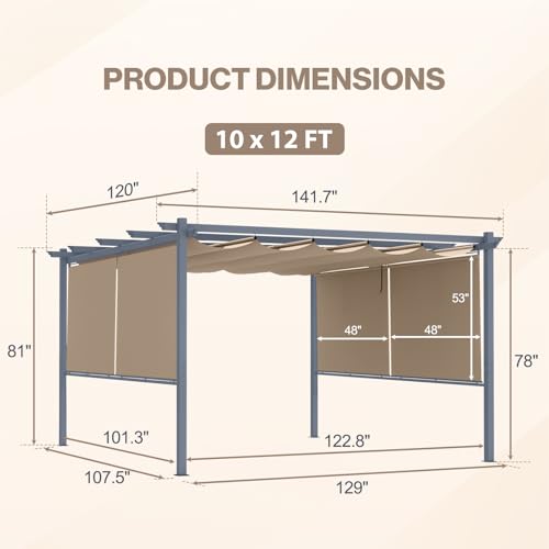 Aoodor 10x12 ft Outdoor Pergola with Retractable Shade Canopy Review: Adjustable Patio Shade image 25