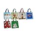 Christmas Gift Bags Holiday Plastic Coated Fabric Tote with Nylon Handles Reusable Foldable Bulk 6 Styles Toy Soldiers Poinsettia Snowman Cardinal Bird Winter Snow Scene Small to Medium Set of 12 Pack