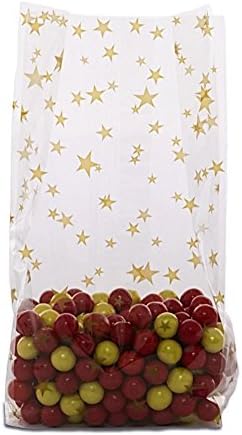 Gold Stars Cello Party Bags - 9.5 x 2.5 x 4 (20)