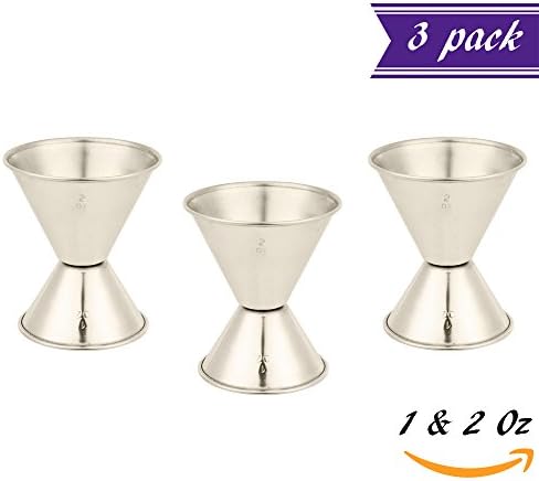 (3 Pack) Double 1 & 2 Oz Bar Jigger, Stainless Steel Cocktail Jiggers "Pony Shot" Measuring Liquor/Bartender Supplies by Tezzorio