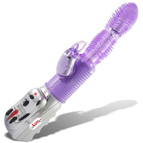 LeLuv 10' Triple Nirvana Rabbit Vibrator Rotating Ribbed Ring Anal Dildo Ocean Purple image