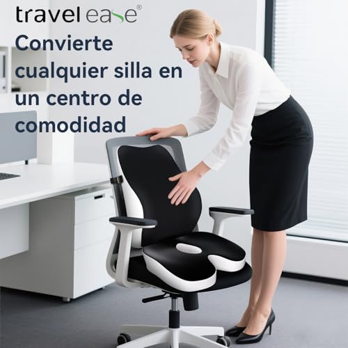 Travel Ease Memory Foam Seat Cushion and Lumbar Pillow Set, Ergonomic Comfort for Office Chair, Car, Home and Travel, Back and Butt Support, Black