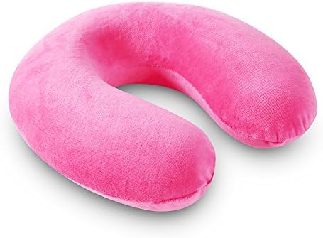 Memory Foam Travel Neck Pillow with Washable Cover, U Shaped Pillow for Airplane, Train, Car, Napping, Reading (Pink)