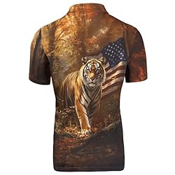 HUGS IDEA American Flag T-Shirts for Men Tiger