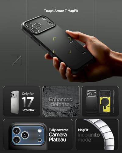 Spigen Tough Armor T MagFit designed for iPhone 17 Pro Max case cover [MagSafe compatible] with [Capacitive Camera Control Button] and Kickstand - Black