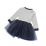 Sagton Kid Girl Toddler Fall Pageant Stripe Splice Long Sleeve Tutu Dress