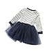 Sagton Kid Girl Toddler Fall Pageant Stripe Splice Long Sleeve Tutu Dress