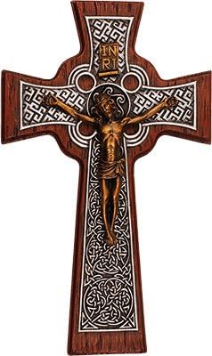 25cm Resin CELTIC Wall Hanging Crucifix Cross with 2cm Pewter Love Double Heart Token Brooch Pin 10646