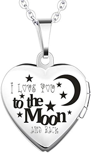 IXIQI Jewelry I LOVE YOU TO THE MOON AND BACK Titanium Heart Locket Heart Love Locket Necklaces for Women