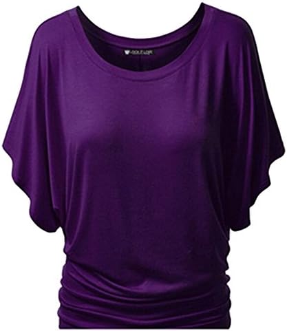 My Wonderful World Womens Short-sleeved T-shirt Bat Sleeve Loose Blouse Tops Purple