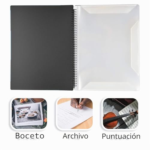 Irich Music Folders, Music Folder A4 Size, Music File Folder Plastic Folders with Tabs and 60 Pockets (30 Compartments, 32 x 24 cm, Black)