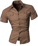 Jeansian Men's Slim Fit Short Sleeves Casual Shirts 8360 Khaki M