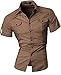 Jeansian Men's Slim Fit Short Sleeves Casual Shirts 8360 Khaki M